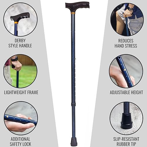 Miniatura 7 de DMI Lightweight Aluminum Adjustable Walking Cane with Derby-Top Handle for Men and Women