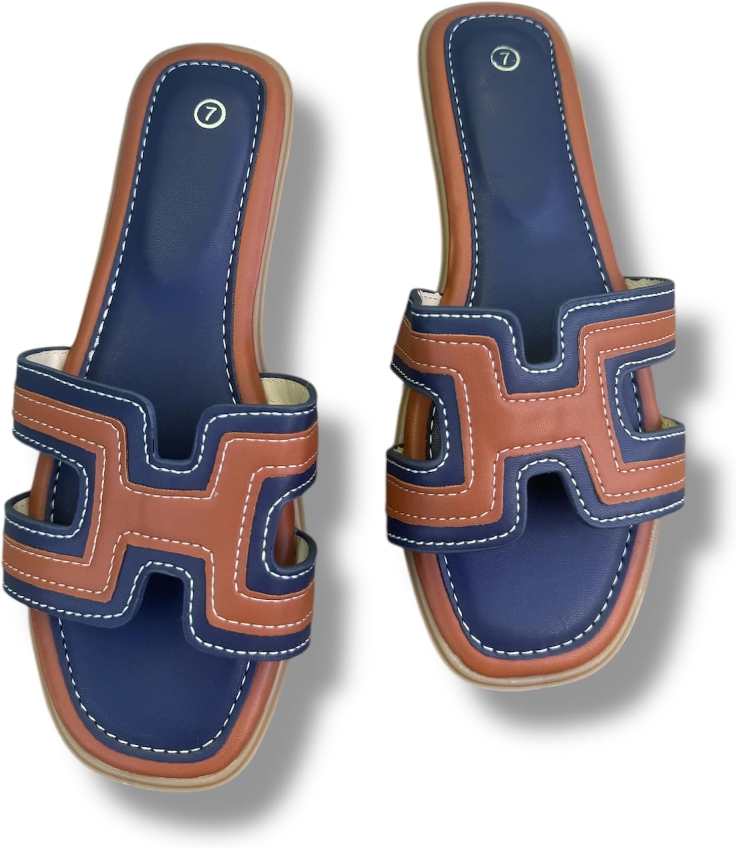 Women's H-Style Slide Sandals, Contrast Stitching, Multiple Colors, Flat Casual Slip-On.