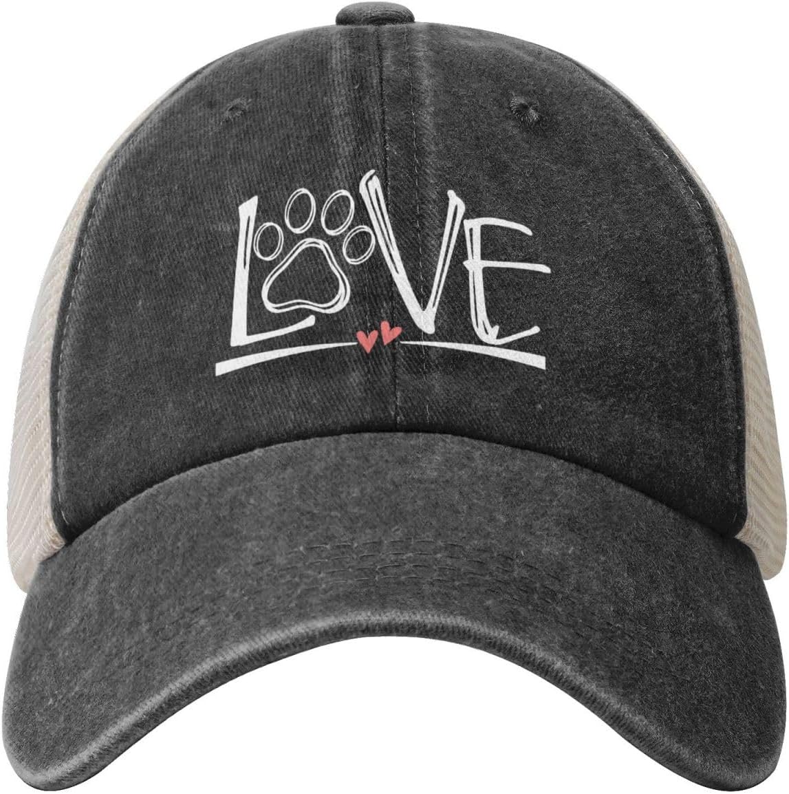 Women's Love Paw Print Hat Adjustable Washed Vintage Baseball Cap for Mom Dad - Image 2