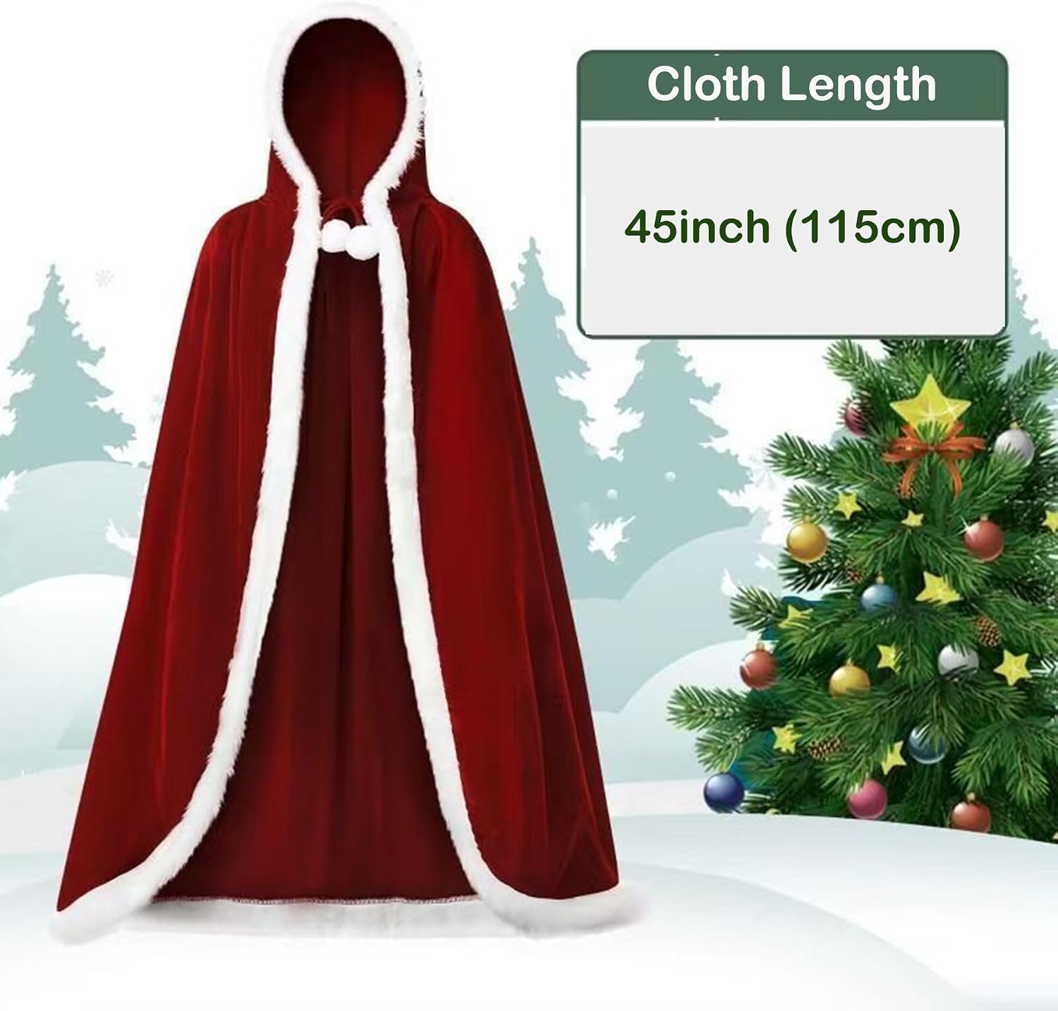 Christmas Cloak 55 inches Santa Claus Role-playing Velvet Red Cloak Hooded Cap classic design Father Christmas Costume
