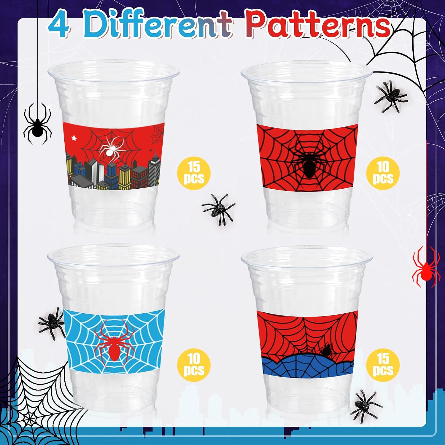 Spider Web Birthday Party Decorations Cups | 50pcs, 12 oz, disposable, plastic