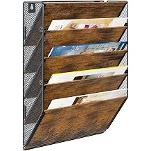 PAG-Mass Wall File Organizer for Office, 5-Tier Rustic Hanging File holder Wall Storage Rack for Documents/Magazine/Literature/File Folders/Mails/Envelopes, Brown