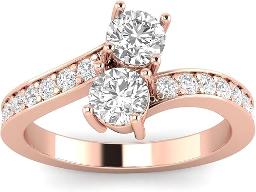 1.00ctw Diamond Two Stone Ring in 10k Rose Gold H-I, I2-I3, 1.00ctw