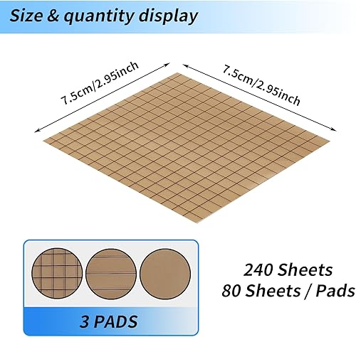 Miniatura 2 de Paquete de 3 notas adhesivas estéticas de 3 x 3 pulgadas con rejillas de líneas, 80 hojasbloc, marrón