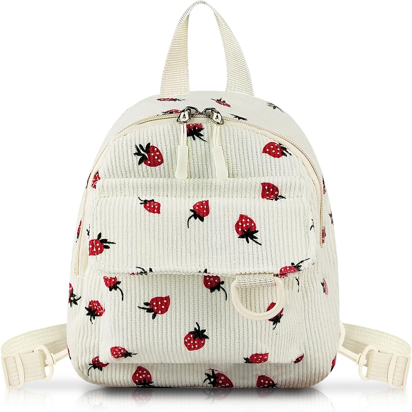 Zaino da donna, Zaino in velluto a coste per ragazze, Zaino piccolo da donna, Mini zaino alla moda con motivo a fragole per passeggiate, shopping, viaggi