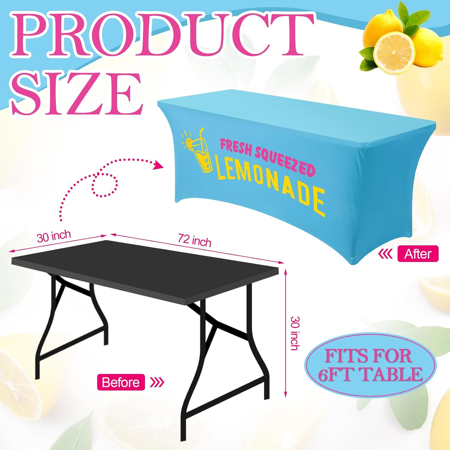 Oudain Lemonade Stand Supplies Tablecloth Stretch Spandex Table Cover Lemonade Vendor Tablecloth for Standard Folding Tables Summer Gathering Beach Picnic Lemon Birthday Party Decor(Blue,6ft)