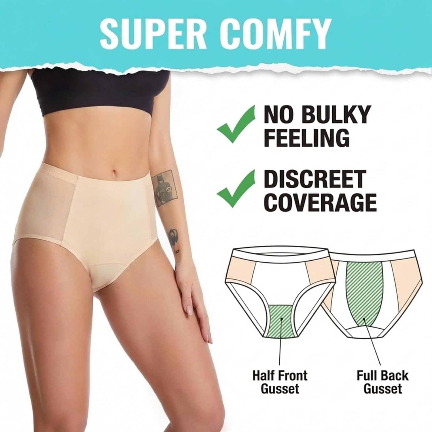 High Waisted Shapewear Period Undies, Reusable Period Underwear, Leak Proof Panties, Lace Tummy Control Panties (1 Pack)
