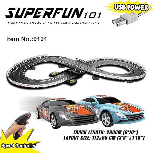 Miniatura 9 de SuperFun - Juego de carreras de autos con ranura de alimentación USB 205-143, tamaño de diseño 77 x 37 pulgadas, faros LED, contador de vuelta, a
