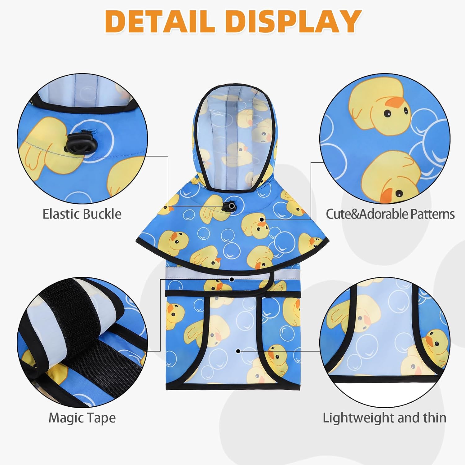 KOOLTAIL Dog Raincoat Hooded Slicker Poncho with Leash Hole, Rain Coat for Small Medium Dogs, Waterproof Doggie Rain Jacket with Reflective Strip, Adjustable Breathable Puppy Rainwear, Blue Duck M