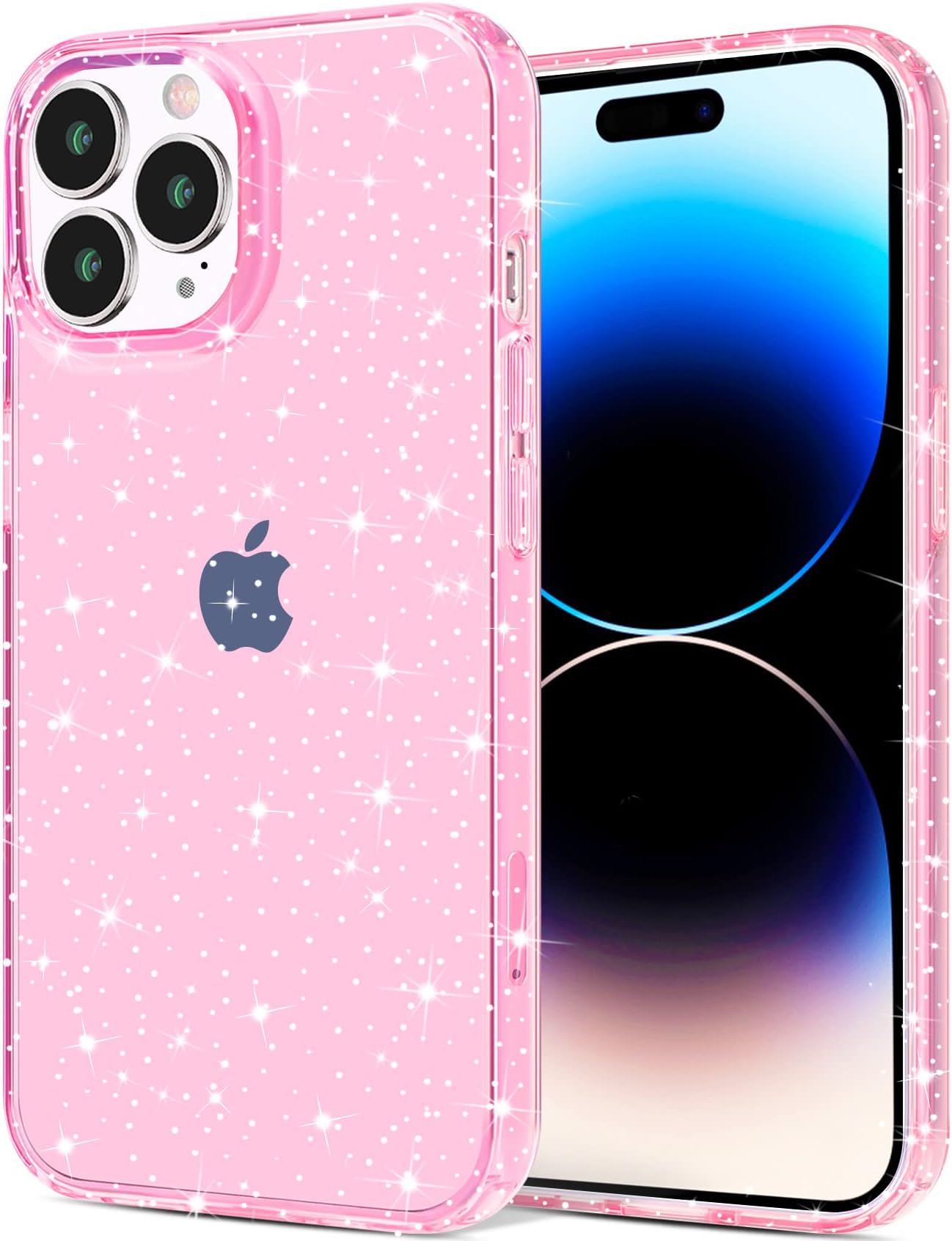 JJGoo Compatible with iPhone 14 Pro Max Case, Bling Sparkle Soft TPU Anti-Scratch Shockproof Protective Phone Bumper, Women Girls Cute Slim Phone Case, Glitter Pink