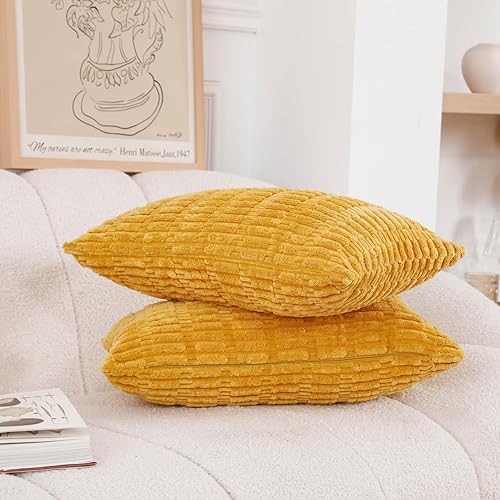 Miniatura 3 de HWY 50 Juego de 2 fundas de cojín decorativas de pana color amarillo mostaza de 18 x 18 pulgadas para sofá, sala de estar, cama, fundas de cojín