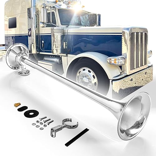 HIGHSOAR - Bocina de aire para camión de 12 V, 150 DB, impermeable, cromada, kit universal para coche, tren, barco, 25.1 pulgadas