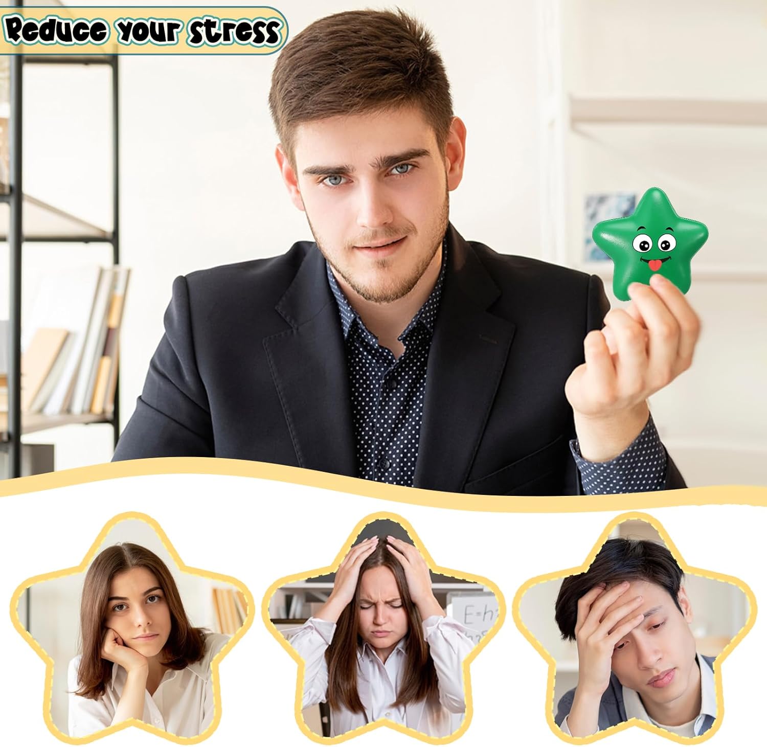 Meooeck 36 Pcs Colorful Star Stress Balls Bulk, Smile Face Star Mini Foam Stress Relief Ball, Mini Relief Foam Party Favors Gifts for Party Bag Gift Fillers Classroom Prizes Anxiety Fidget Sensory - Image 6