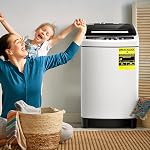 COSTWAY Full-automatic Washing Machine, 11lbs Capacity Compact Portable Washer with 8 Wash Programs, LED Display, 10 Water Levels, Multipurpose Laundry Washer for Apartment, Dorm (White)