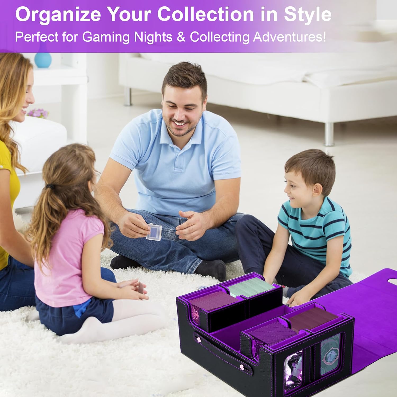 Trading Card Storage Box with Commander Display - 6 IN 1 Card Storage Deck Case, Commander Trading Card Cases with Portable Handle & Viewing Windows for MTG TCG Baskball Game Sports Cards