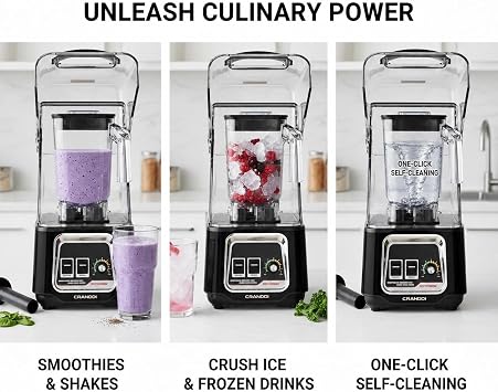 CRANDDI Commercial Blender, 2200W Countertop Blenders with Removable Shield, Quiet Smoothie Blender for Shakes and Ice Crushing, 52oz, 38000 RPM Professional Blenders for Kitchen, K80 (Black)