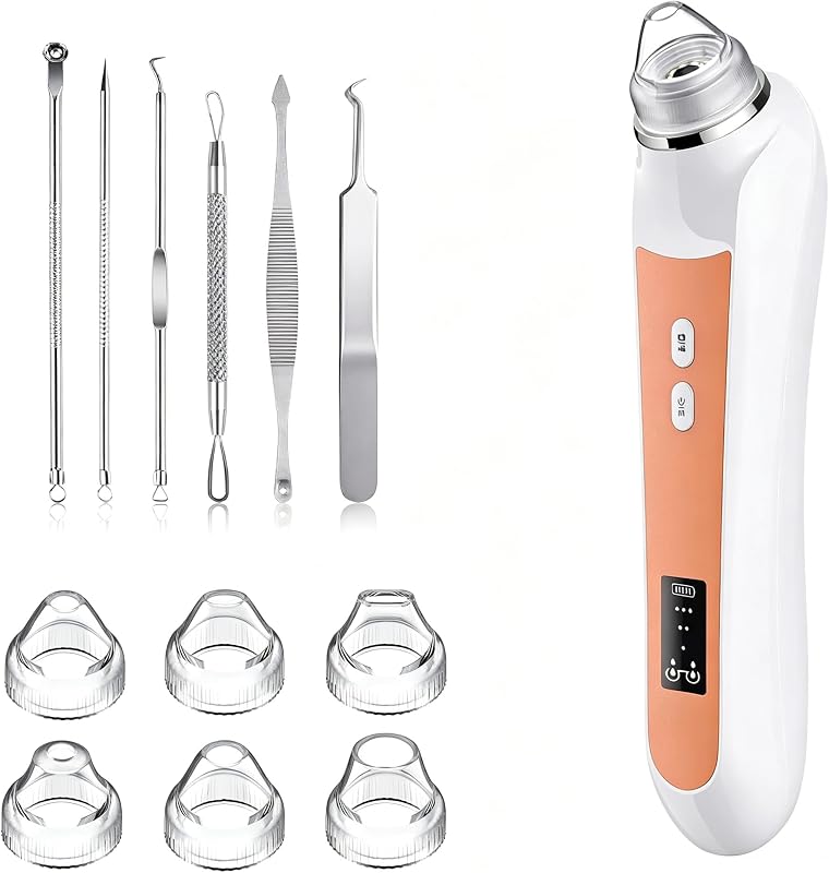 Ottleba Removedor facial com câmera 1080P, zoom 20x, 8 LEDs, 3 modos de sucção, bateria de 800 mAh e USB, kit com 6 cabeças, laranja