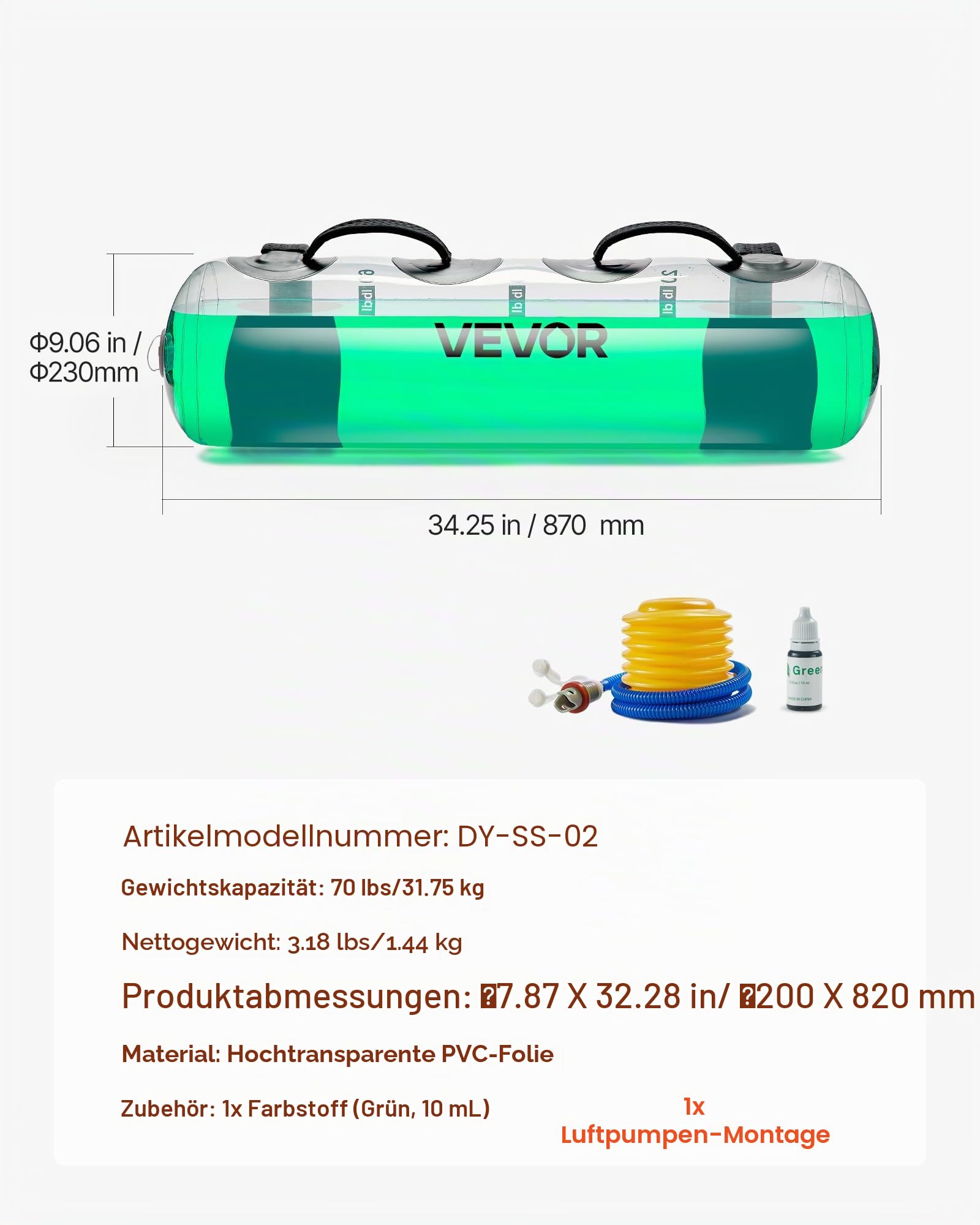 VEVOR Wassergewichte Aqua-Tasche, große Aqua-Tasche für Workout, verstellbare tragbare Stabilität, Fitness- und Ganzkörper-Trainingsgeräte, für Kraftkern- und Gleichgewichtstraining, Heimgymnastik