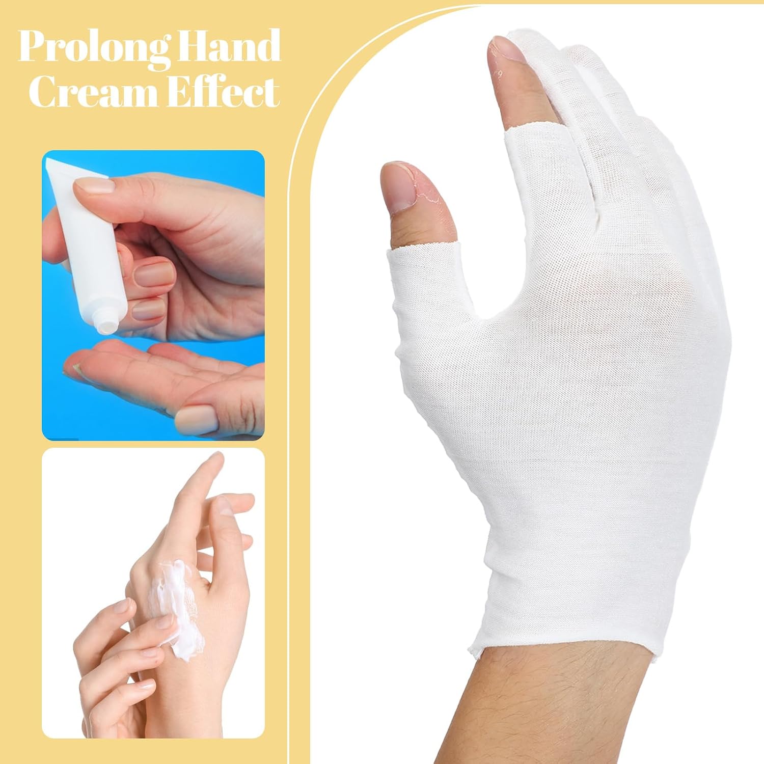 8 Pairs White Cotton Gloves for Dry Hands Eczema Overnight Fingerless Touchscreen Moisturizing Glove, Breathable Hand Moisturizer Spa Gloves for Women Sleeping, JewelryInspection, Coin Handling