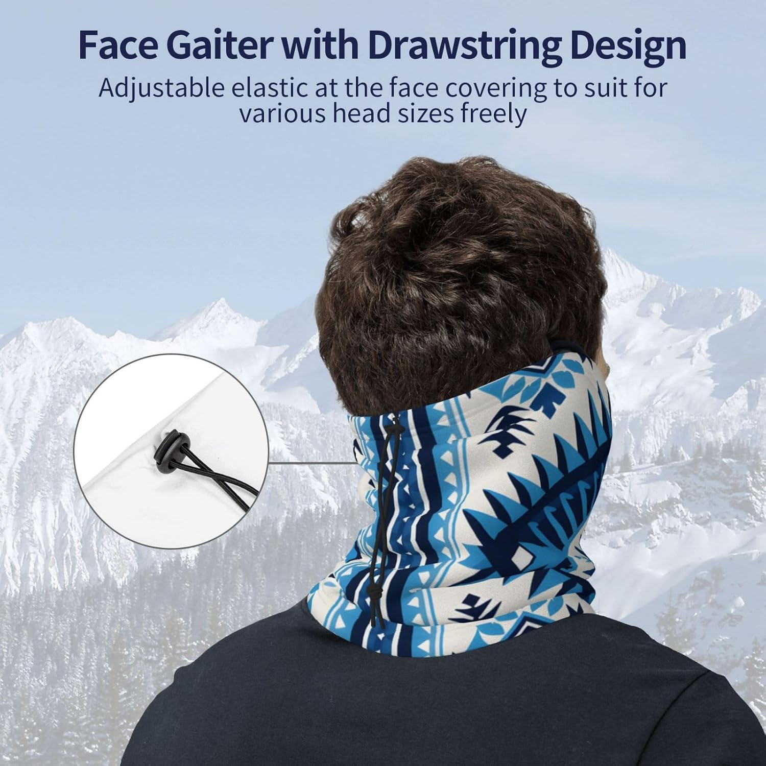 Winter Face Mask Elastic Headband Cold Weather Neck Warmer for Men Women, Blue Rectangular Print Adjustable Neck Gaiter