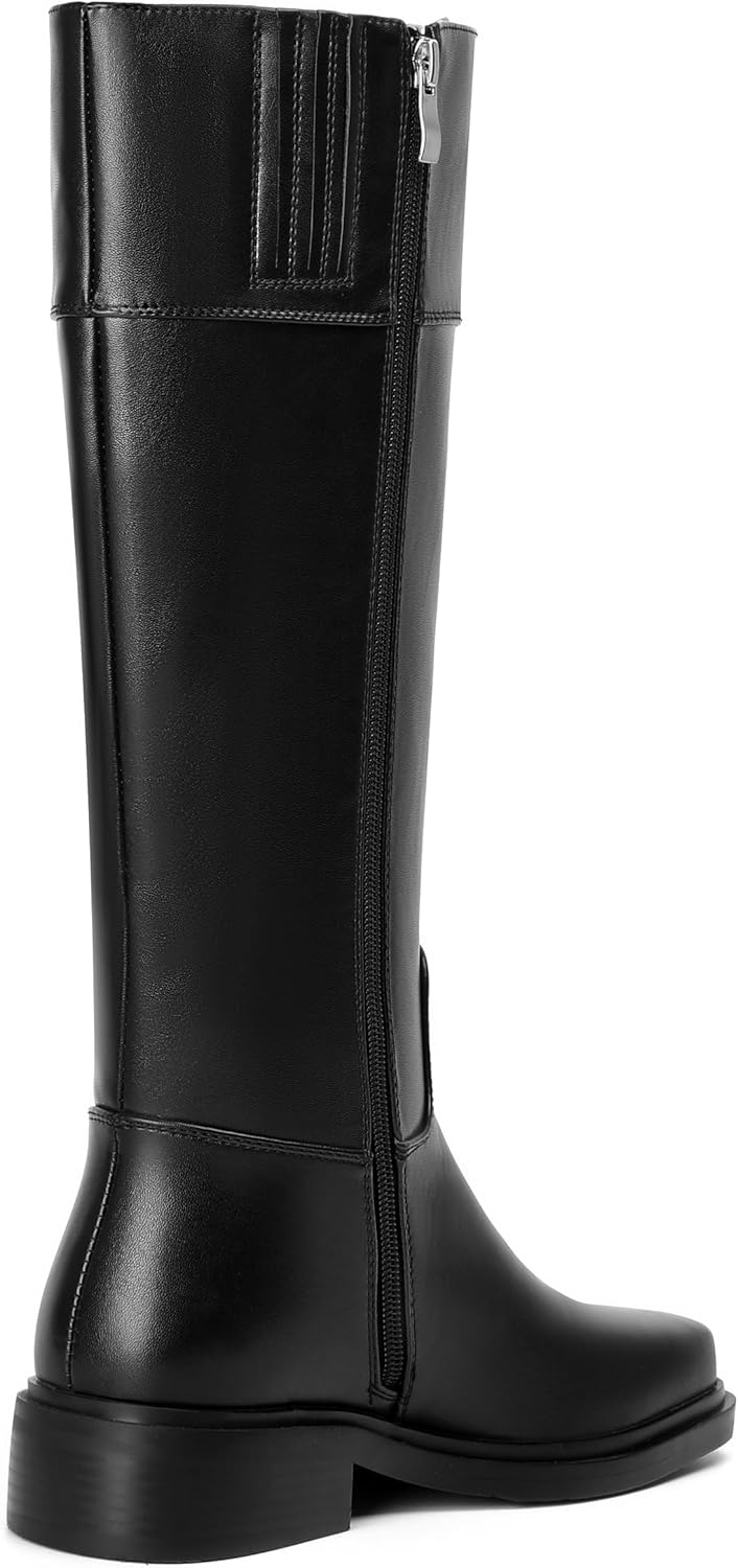 vivianly Women's Knee High Boots Zipper Square Toe Trendy Low Chunky Heels Boots - Image 6