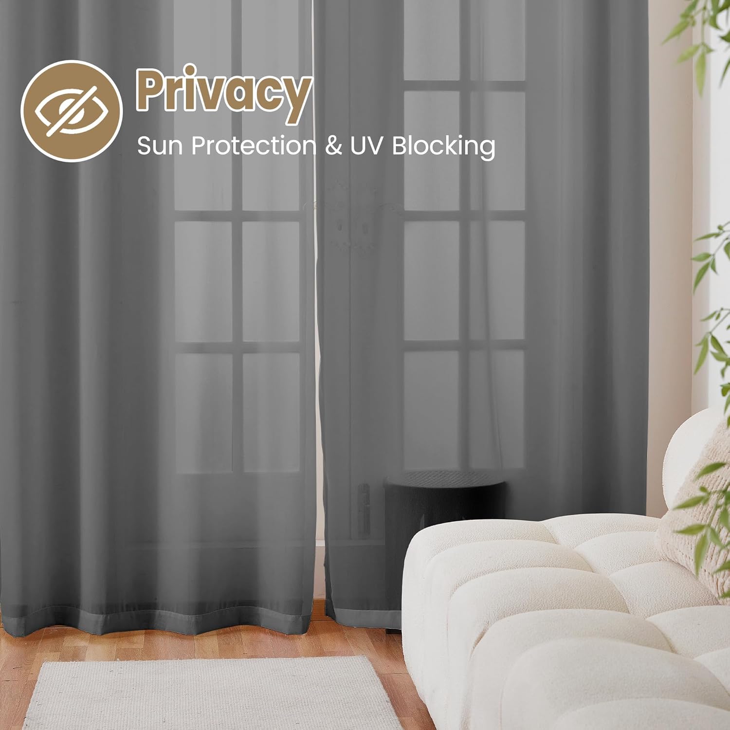 Extra Long Semi Sheer Curtains 17Ft, Grommet 2 Story Drapes Light Filtering Tall Windows Drapes for High Living Room 1 Panel 52x204 Grey