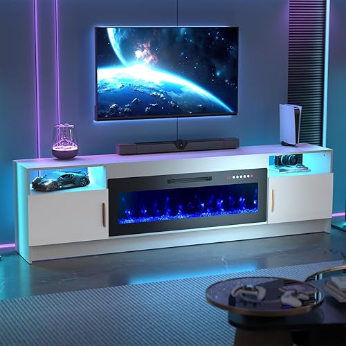 Miniatura 80 de BREEZEHEAT Soporte de TV eléctrico con chimenea de 36 pulgadas de hasta 80 pulgadas, centro de entretenimiento LED con puertas de alto brillo,