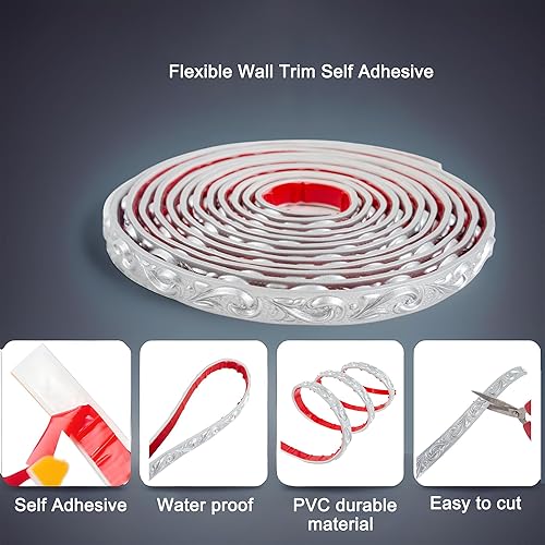 Miniatura 4 de Renueva la decoración del hogar con moldeo de pared flexible autoadhesivo y recorte de 16.5 pies x 0.8 pulgadas, tiras de borde despegar y pegar en