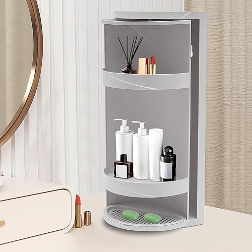 Miniatura 2 de Estantes de almacenamiento de mesa, estante organizador de escritorio de 3 niveles con puertas giratorias de 360°, estantes esquineros