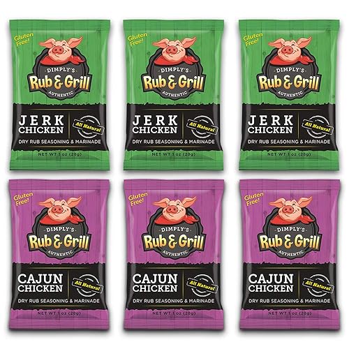 Dimply's Mezcla de condimentos de pollo cajún y jerk, adobo y frote seco, perfecto para pollo, carne, verduras, tofu, sin gluten, sin conservantes y