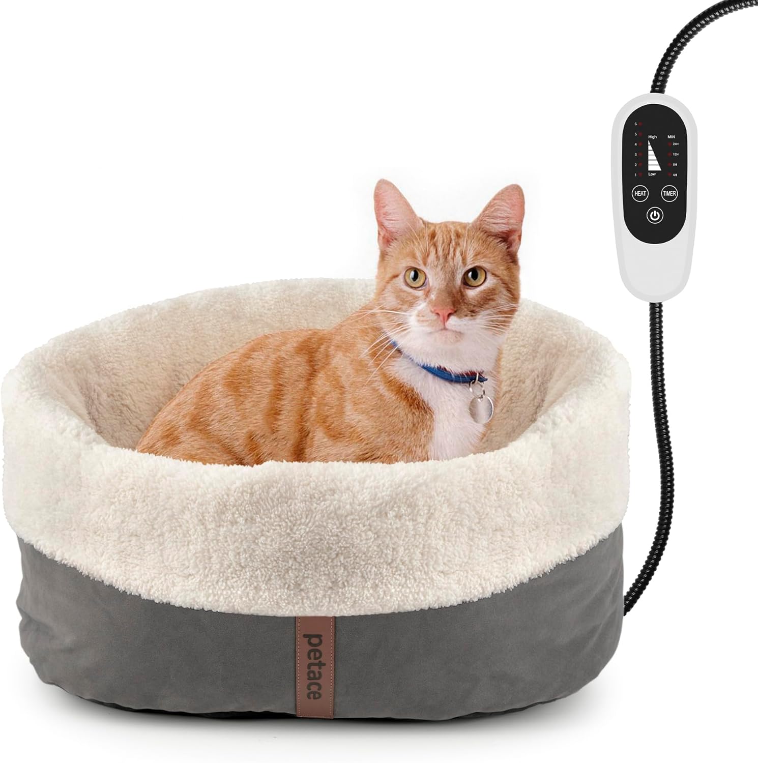Heated Cat Bed with Auto Shut Off Timer, 17.7″ x 13.7″ Adjustable Temperature Indoor Pet Heating Cushion Bed for Kittens, Cats, Puppies and Small Dogs, Gray
