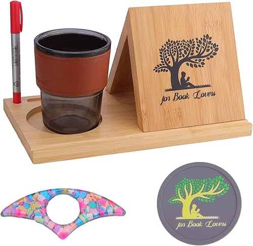 Marcapáginas triangular de madera con soporte para bebidas, soporte para libros de mesita de noche, soporte para recetas de encimera, reposo de