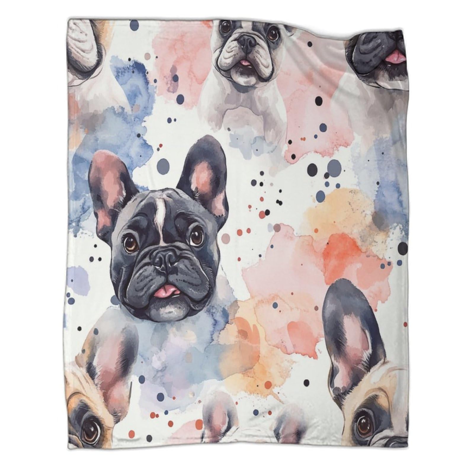 Couverture polaire bouledogue français plaid chaud doux motif chiot 3D lit salon