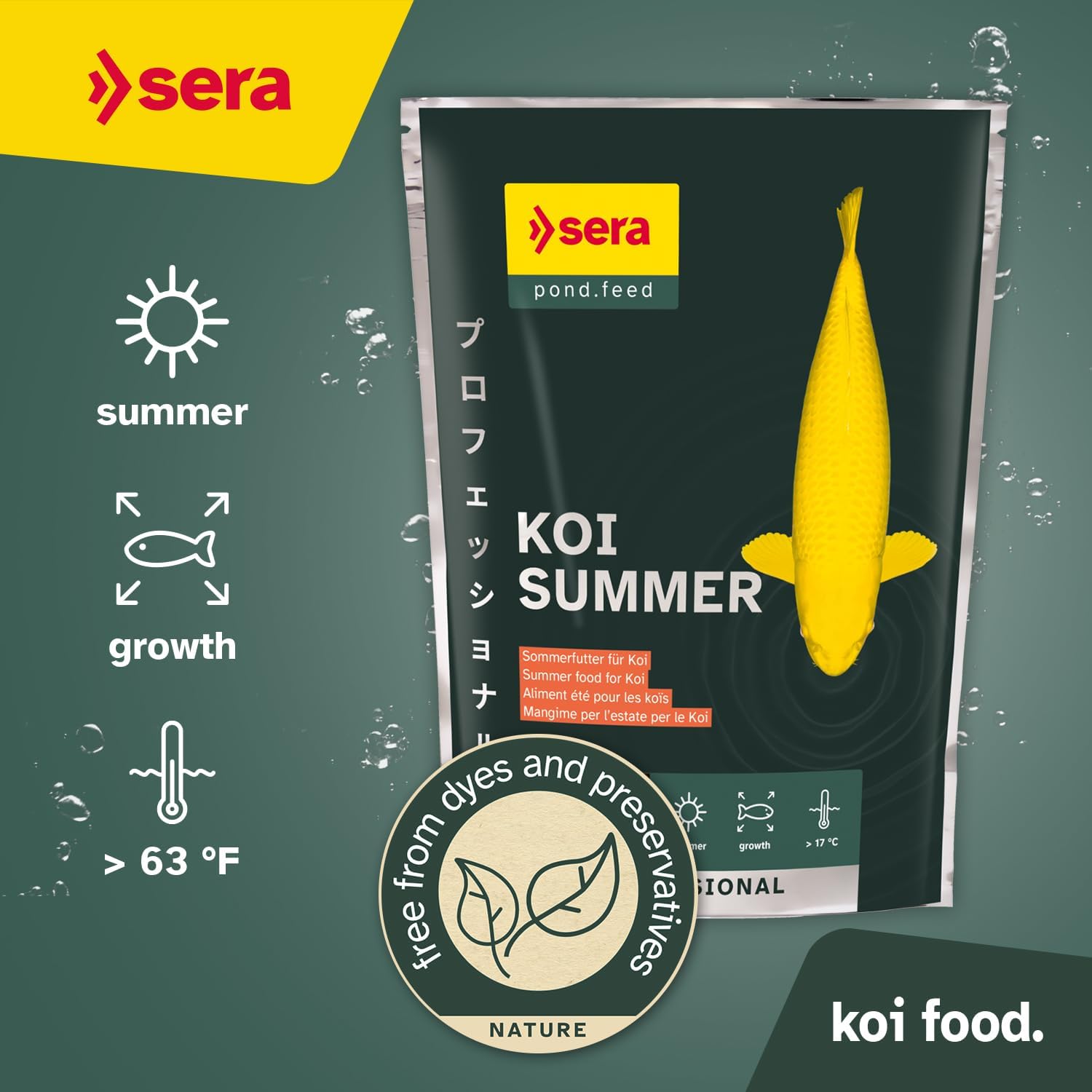 Sera Koi Professional Summer 4.85lb | Energizing for Warm Seasons | Optimal Growth & Strong Immune System | Rich in Vitamins, Minerals, Proteins | for Water Temperatures Above 63°F