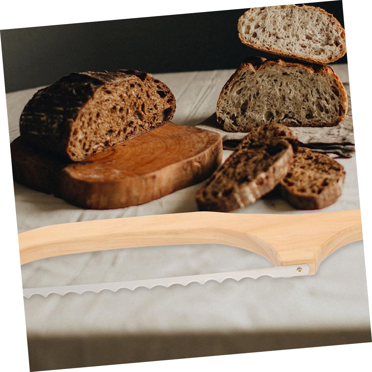 MAGICLULU 6pcs Custom Wooden Bread Knife Serrated Steel Slicer Long Bread Loaf Cutter Cake Cutting Tools Kitchen Gadgets