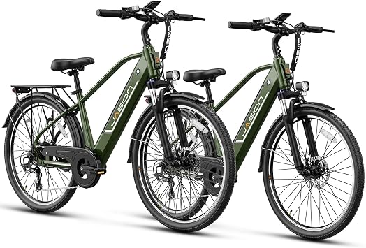 Jasion Roamer/ST Electric Bike for Adults, 26 Commuter Ebike 1200W Adult Ebike 528WH Removable Battery, 28MPH 62miles,Electric Bicycles for Women/Man,UL2849 Certified Step-Over Combo, Green+Green