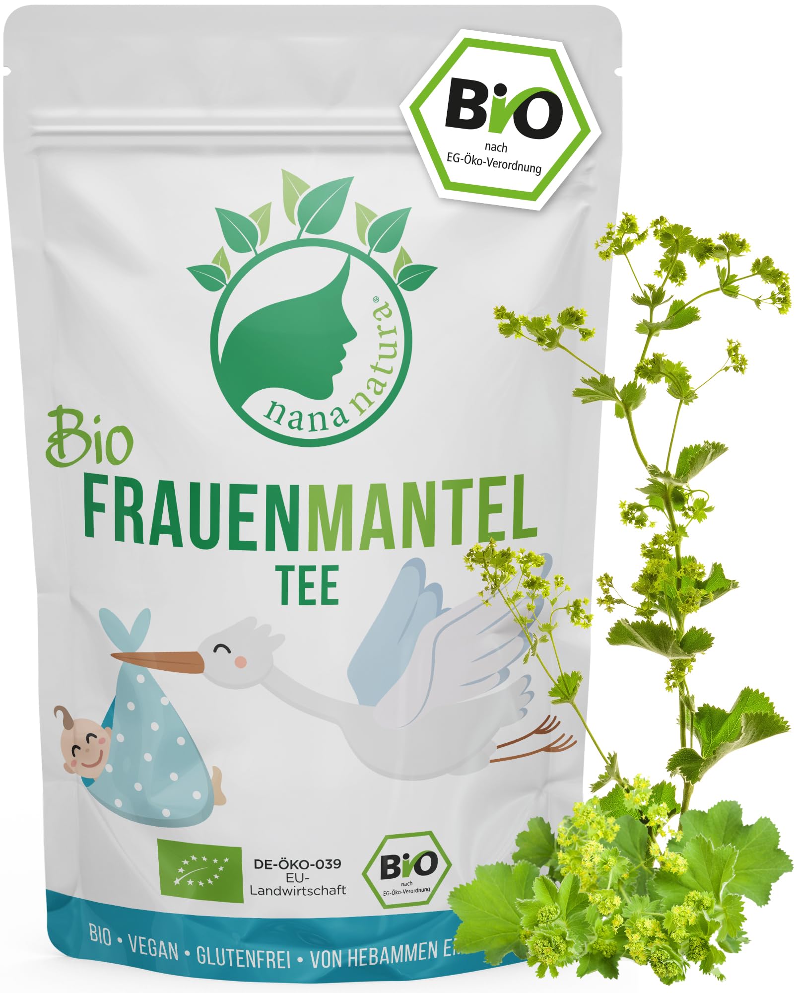 NanaNatura's BIO Frauenmanteltee 65g | Frauenmantel-Kraut aus biologischem Anbau in Deutschland | 100% natürlich + zuckerfrei | von Hebammen empfohlen | Frauenhilf Alchemilla