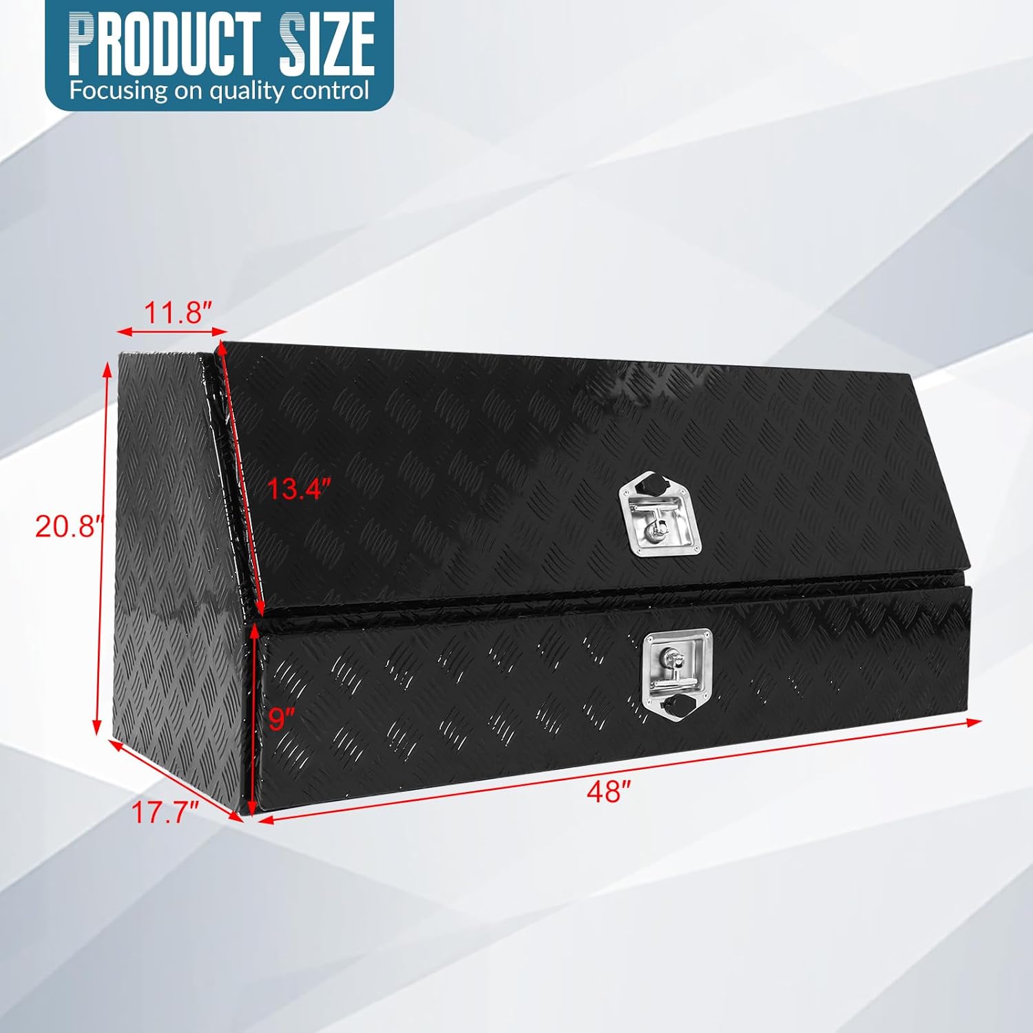 confote Aluminum Stripes Plated Truck Tool Box Pick Up Truck Bed Tool Box Truck Storage Box W/Lower Drawers Waterproof Toolbox Storage Organizer with T-Handle, Lock and Keys,48" x 17.7" x 20.8"-Black
