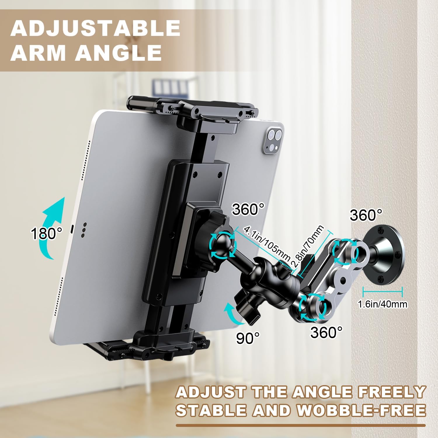 WUITIN Aluminum Heavy Duty Drill Base Tablet Holder Car Mount Dashboard, 360° Adjustable 2-Stage Stand for 4.7-12.9" iPad Pro/Air/Mini/Samsung Galaxy Tab, for Car Truck Wall Desk Commercial Vehicle