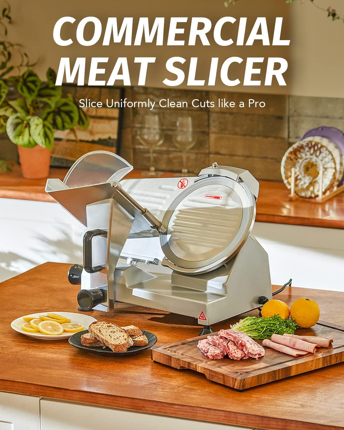 Meat slicer with detachable blade cover and blade for easy cleaning