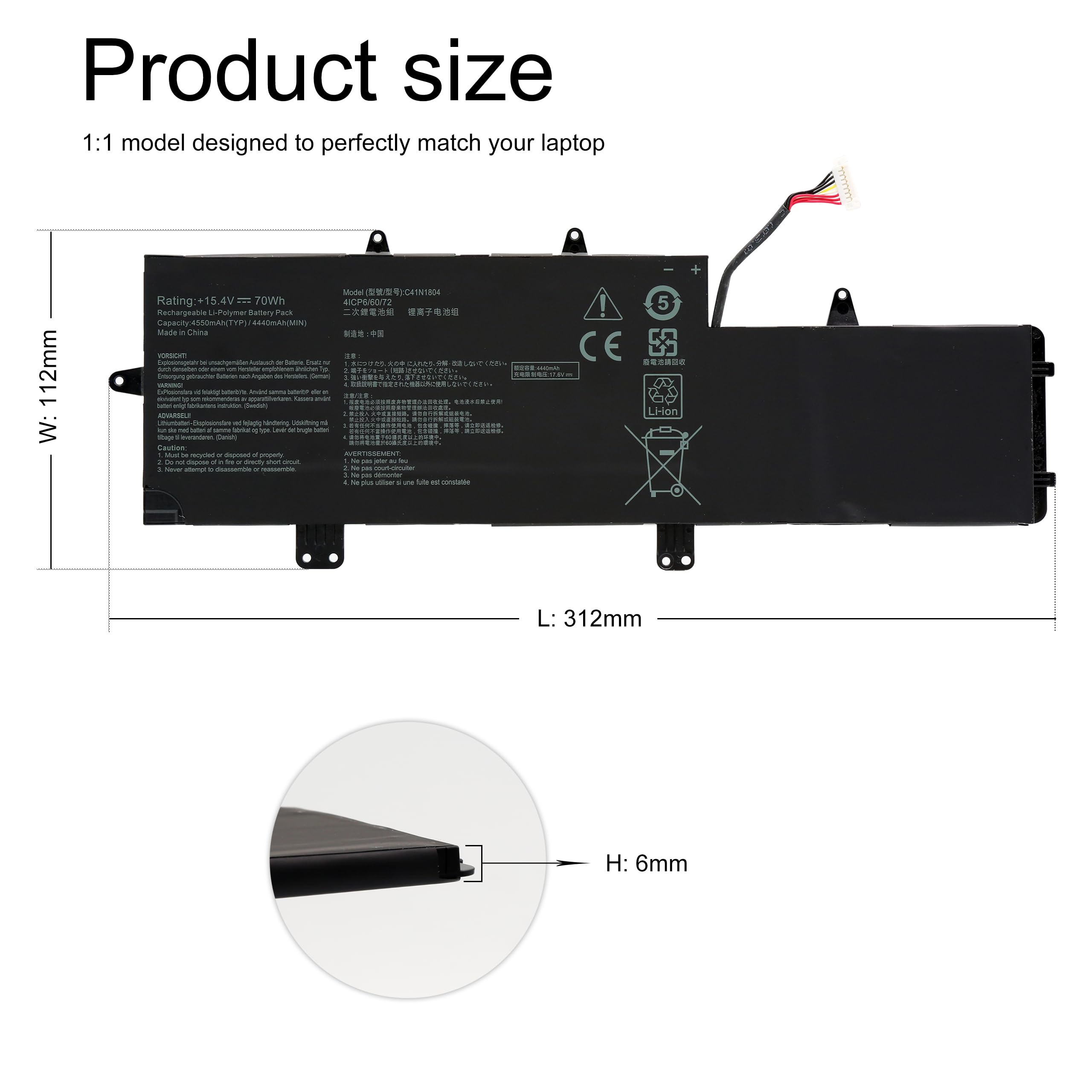 Batería de repuesto para Asus ZenBook-Pro-14 C41N1804 UX450FDX UX480FD Batería de repuesto para Asus ZenBook-Pro-14 C41N1804 UX450FDX UX480FD
