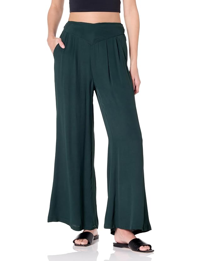 Angie Womens V-Yoke Wide Leg Pant in Satin