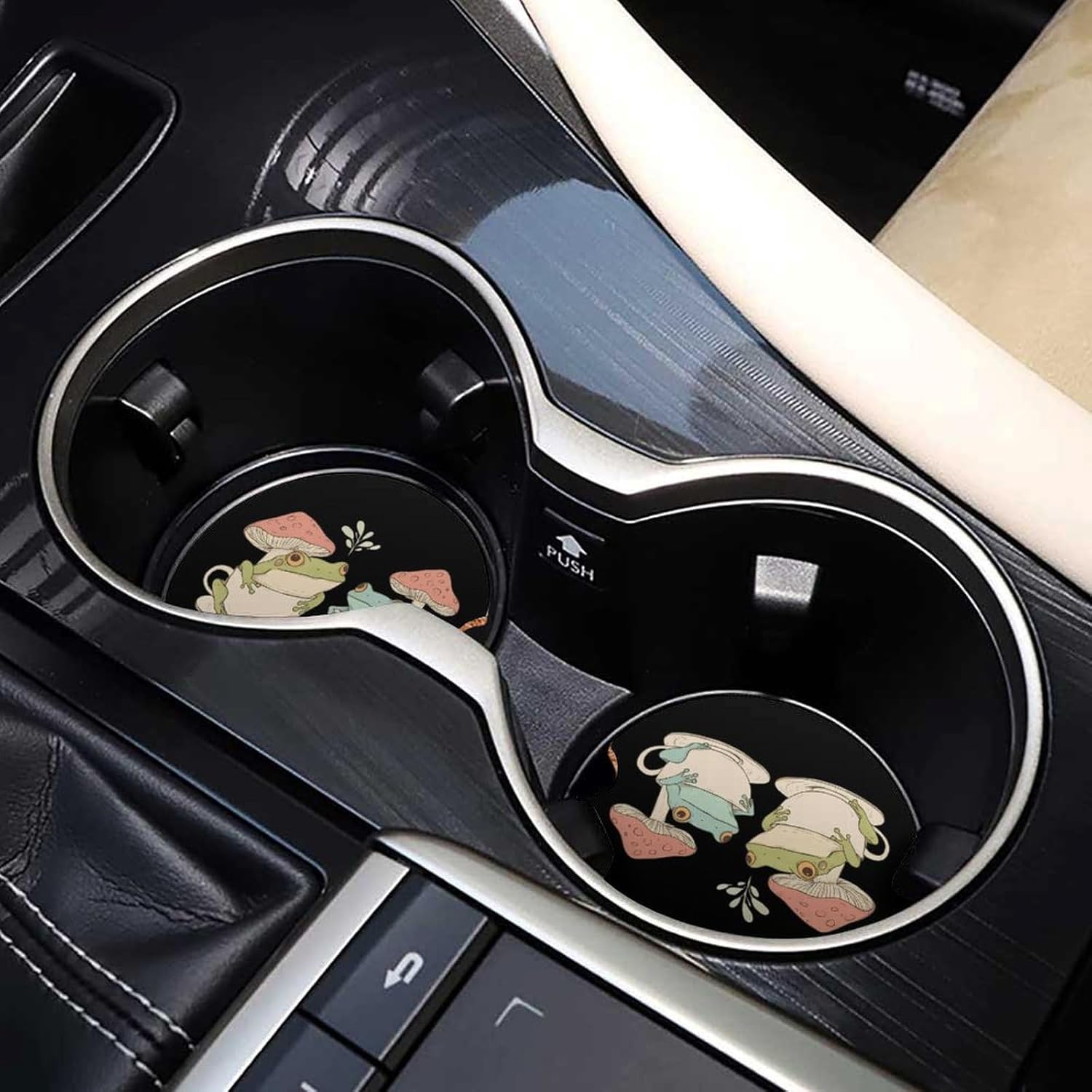 Teacups Frogs Mushroom Cute Car Coasters 2.56 Inch Absorbent Cup Holder for Drinks Auto Interior Accessories