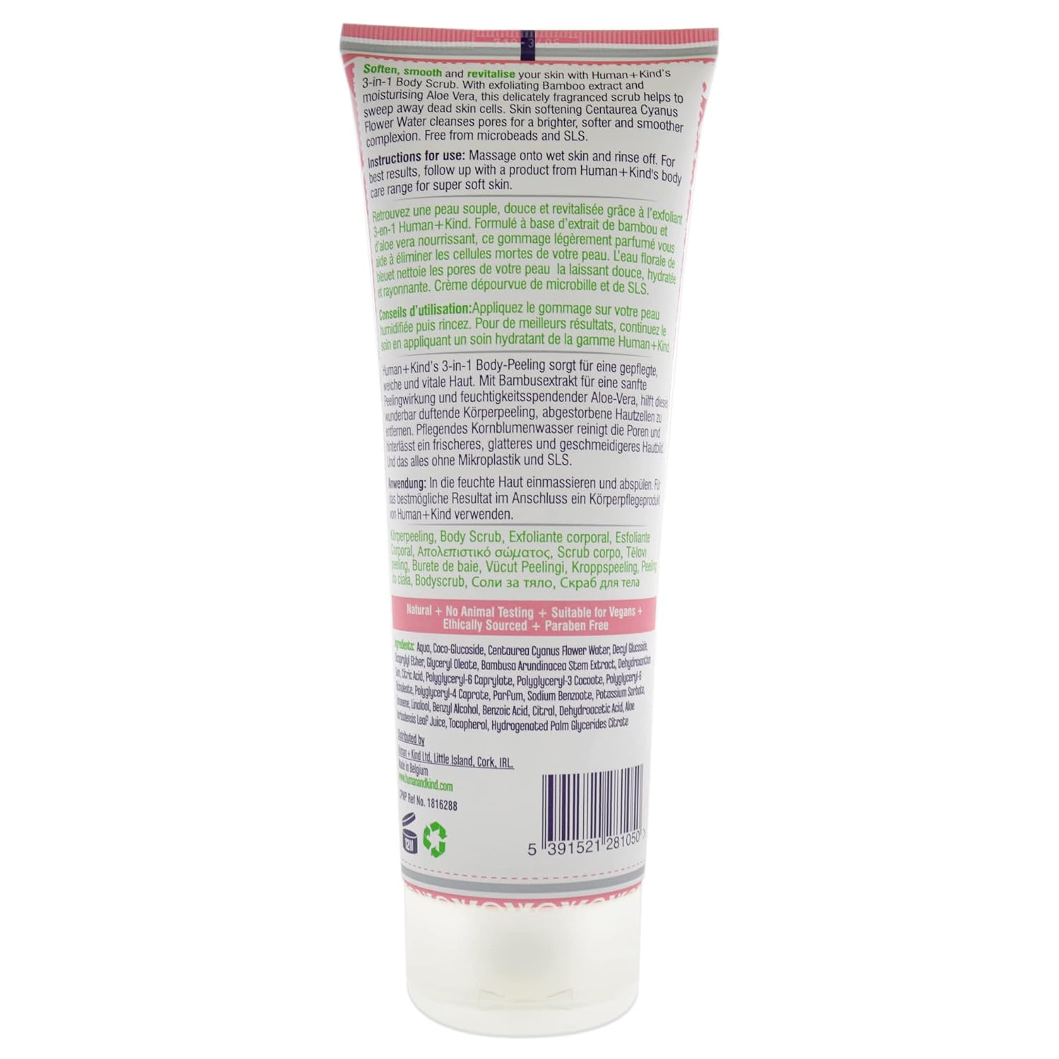 Human+Kind Body Scrub - Exfoliating, Hydrating Body Polish that Scrubs Away Dead Skin Cells - Clarifying Treatment for Soft, Smooth Skin with Bamboo Extract Beads - Vegan and Cruelty Free - 6.76 oz