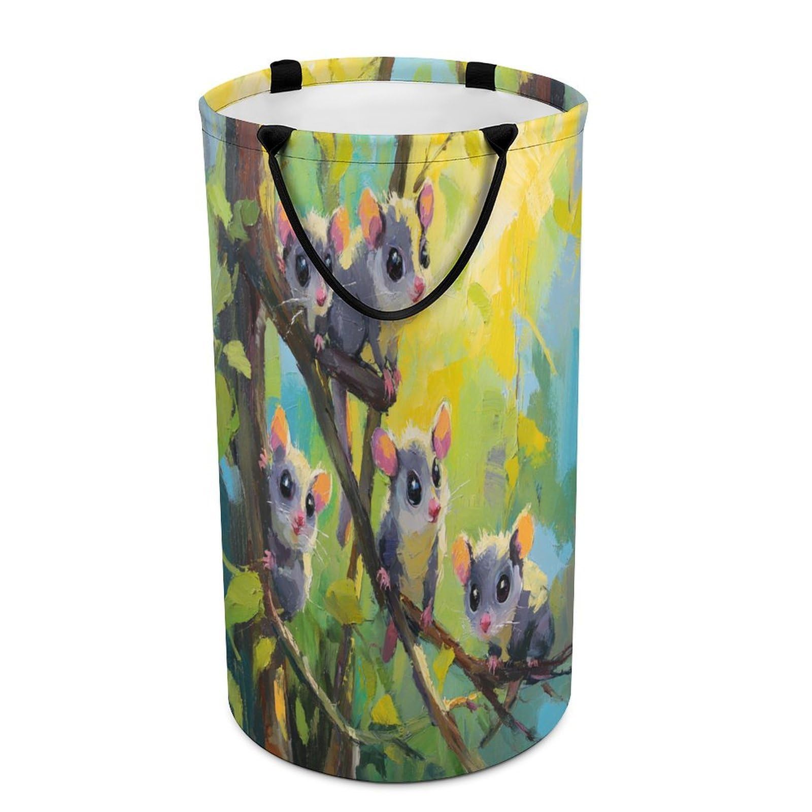 LUYYSKY Classic Realistic Cute Possums Versatile Storage Laundry Basket, Modern Watercolor Plants Tree Branch Animal Possums Large Capacity Bathroom Hamper With Handle