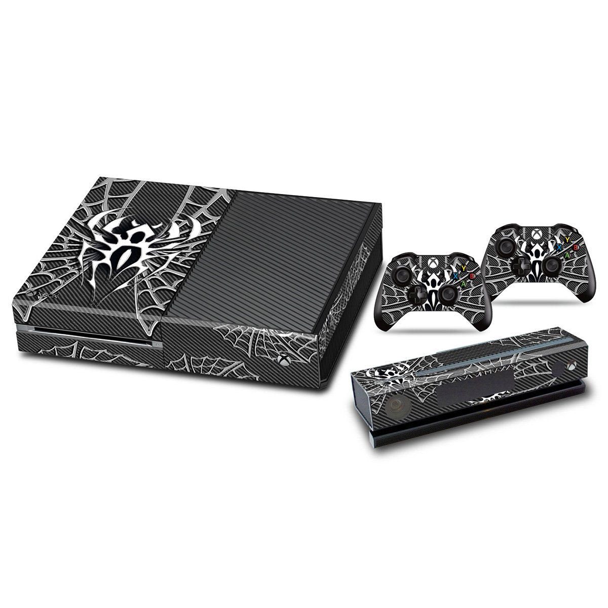 Designer Skin Sticker for the Xbox One Console With Two Wireless Controller Decals- Widow Maker Chrome & Black