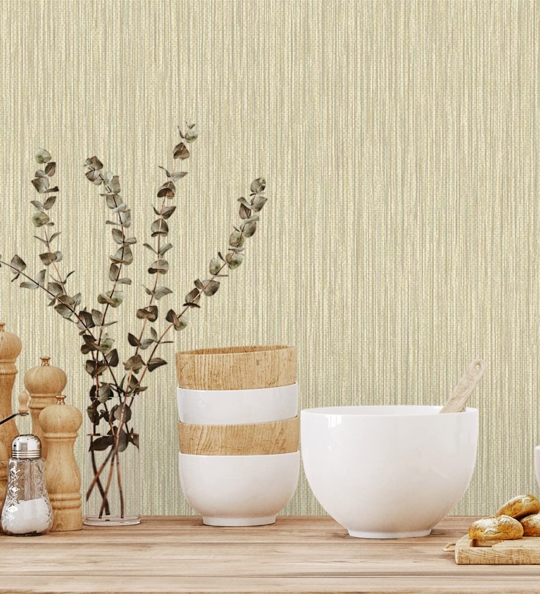 Papier peint vinyle fibre végétale pour mur de salon, cuisine et chambre