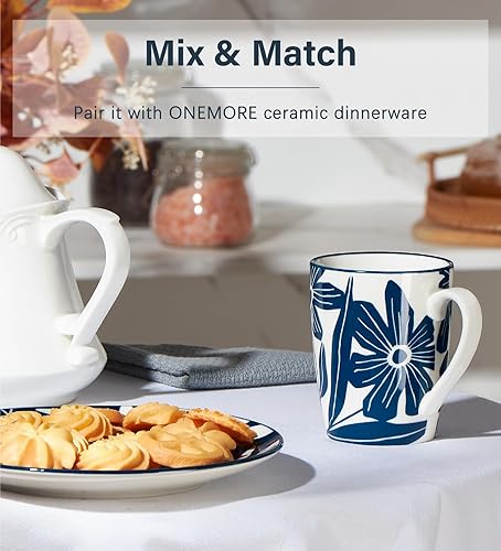 Miniatura 4 de ONEMORE Juego de 6 tazas de café coloridas de 12 onzas, tazas de cerámica con asa, aptas para microondas y lavavajillas, taza de café estética para