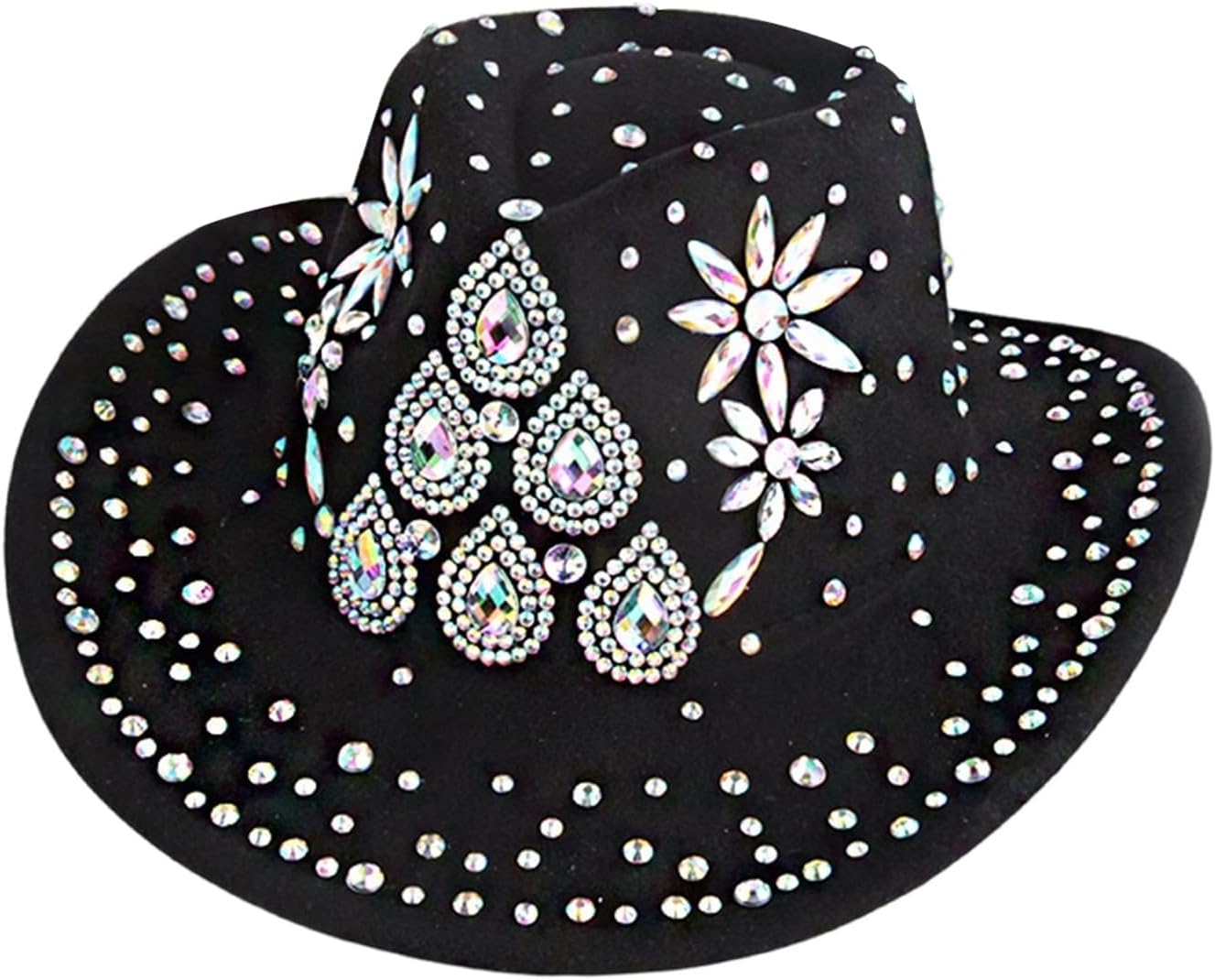 Round Top Wide Brims Cowgirls Hats Adorned with Rhinestones Costume Hat for Face Shaping and Cowgirls Styles Fashion Western