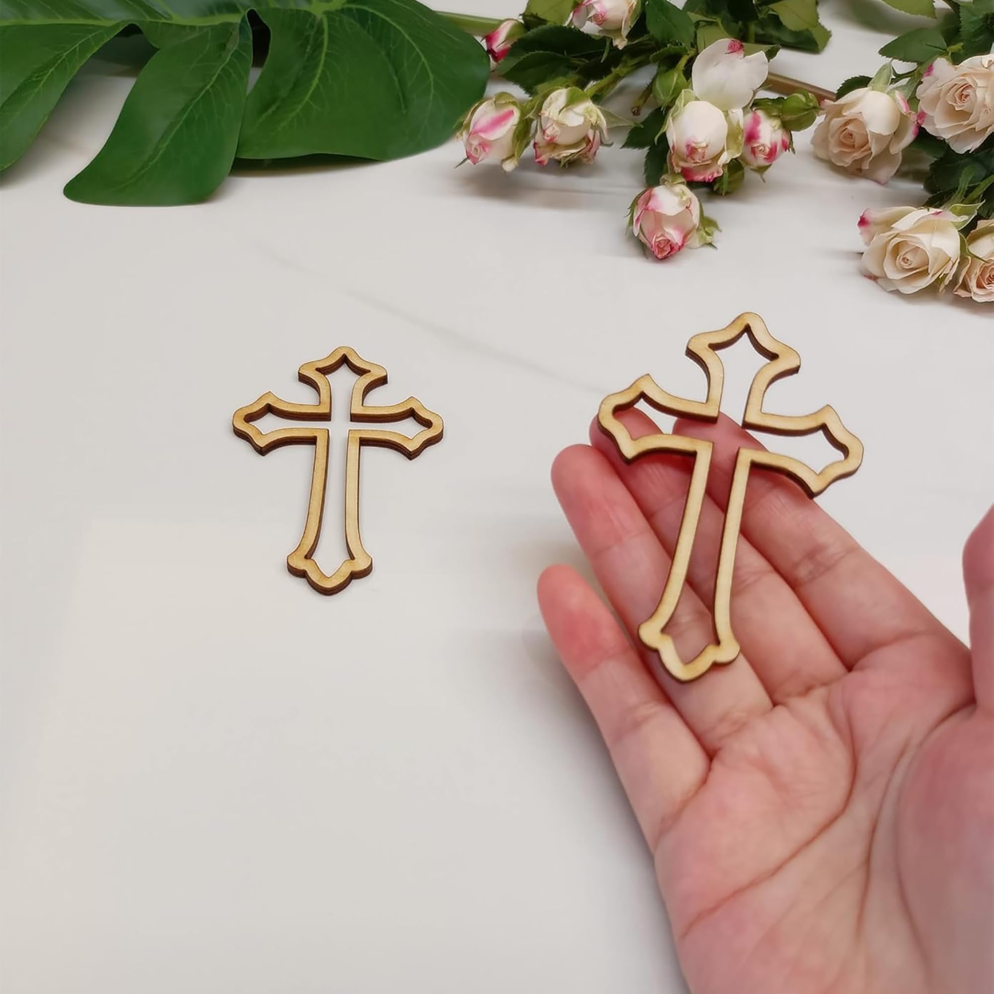 Cliths Pack of 20 Wooden Cross Outline Cake Toppers 3 Inch Christian Cross Craft Shapes for DIY Projects Unfinished Wood Antiochian Cross Ornaments for Baptisms, Weddings Decor